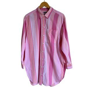 GAP Size Medium Orange White Pink Striped Weekend Tunic Button Front Collared Or